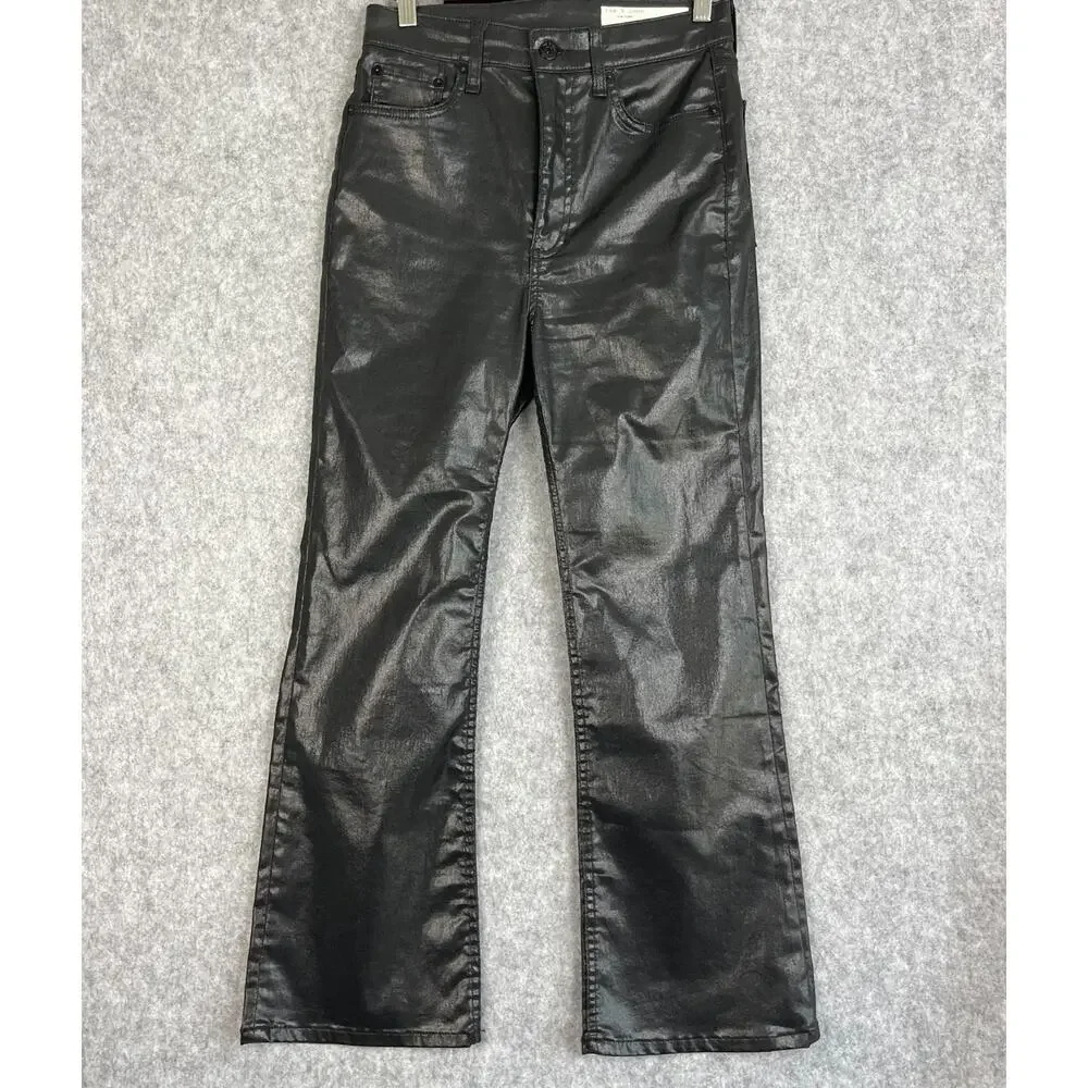 Rag & Bone Casey High Rise Ankle Flare Jeans Womens 27 Coated Black Stretch Crop